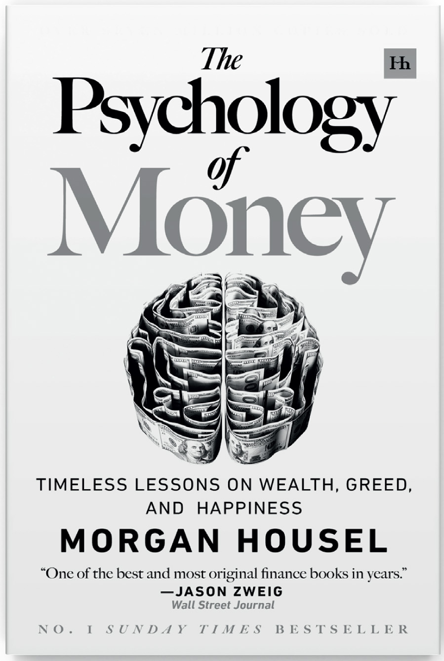 The cover page of ‘The Psychology of Money: Timeless Lessons on Wealth, Greed, and Happiness’ by Morgan Housel features a cross-section of the brain with multiple paths.