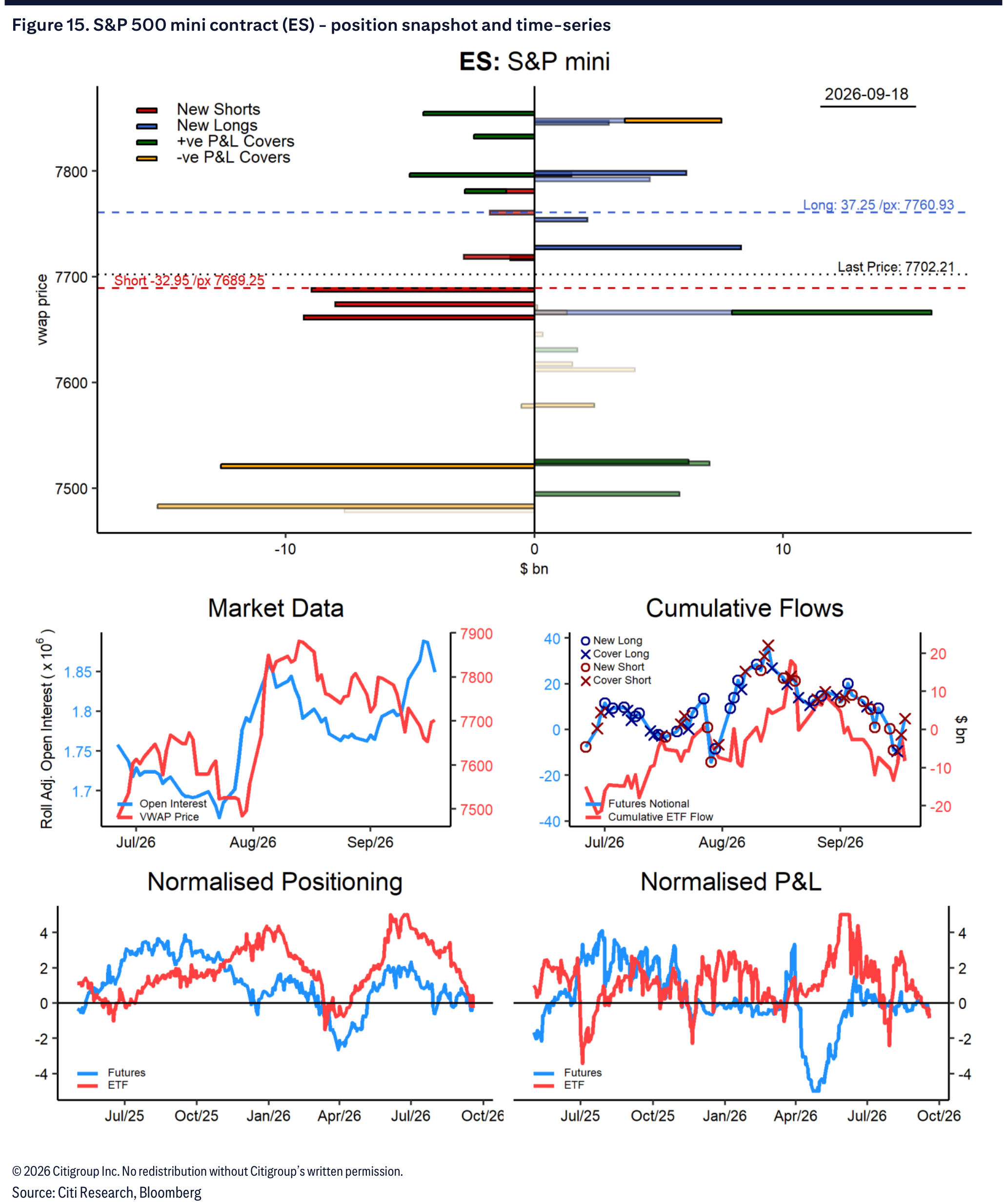 Figure 15. S&P 500 mini contract (ES) - position snapshot and time-series