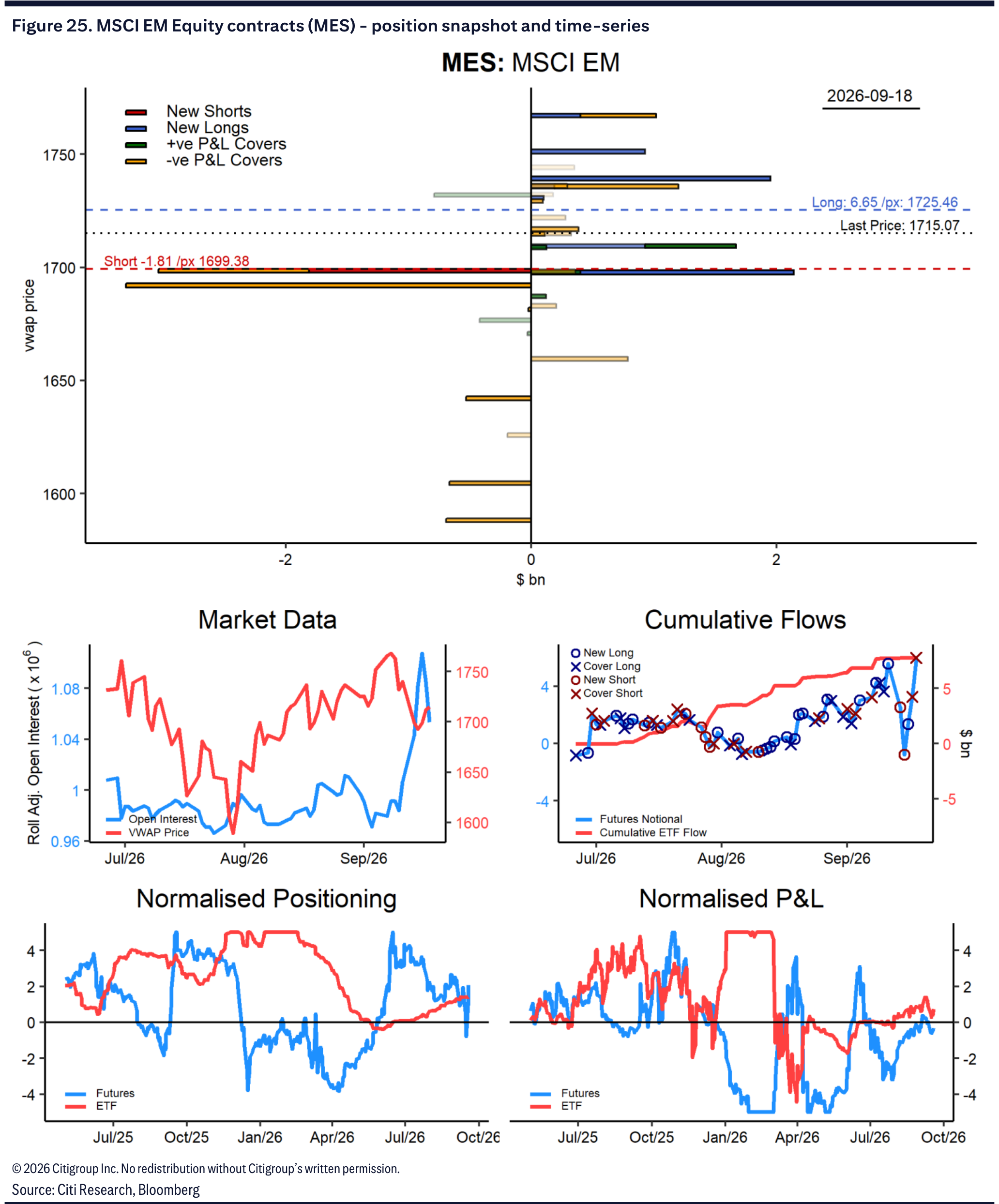 Figure 25. MSCI EM Equity contracts (MES) - position snapshot and time-series