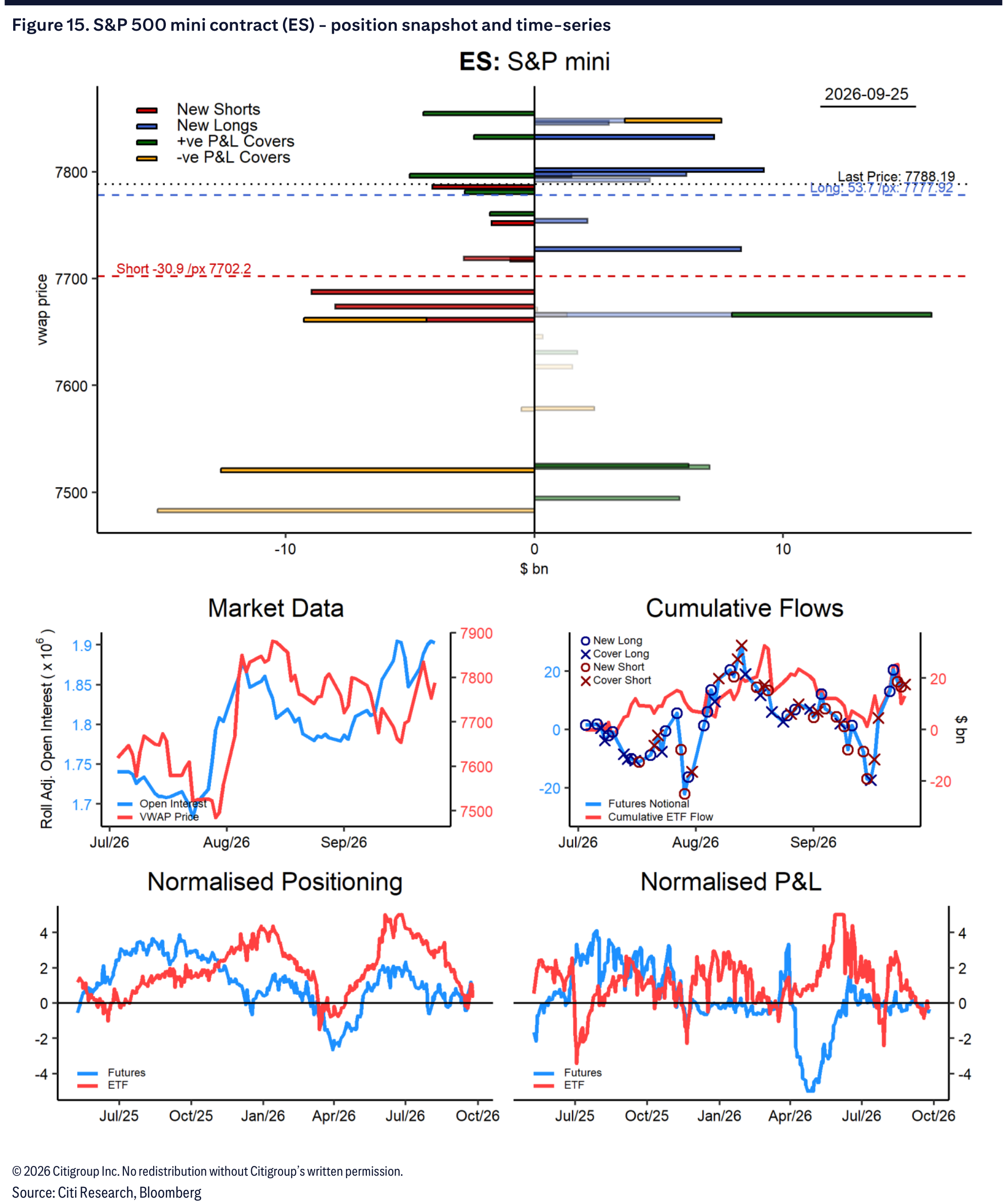Figure 15. S&P 500 mini contract (ES) - position snapshot and time-series