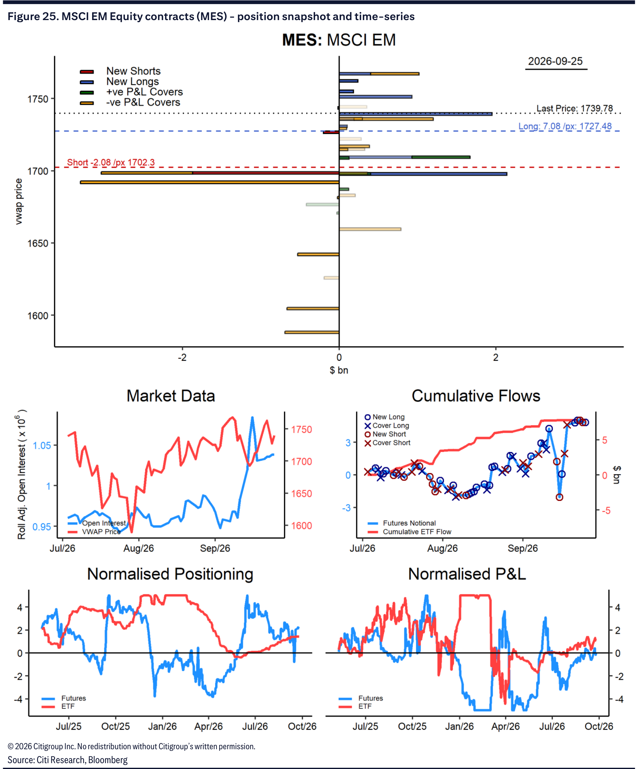Figure 25. MSCI EM Equity contracts (MES) - position snapshot and time-series
