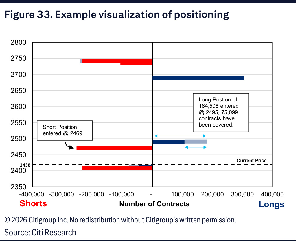 Horizontal bar visualisation of the March 2020 S&P 500 positioning example