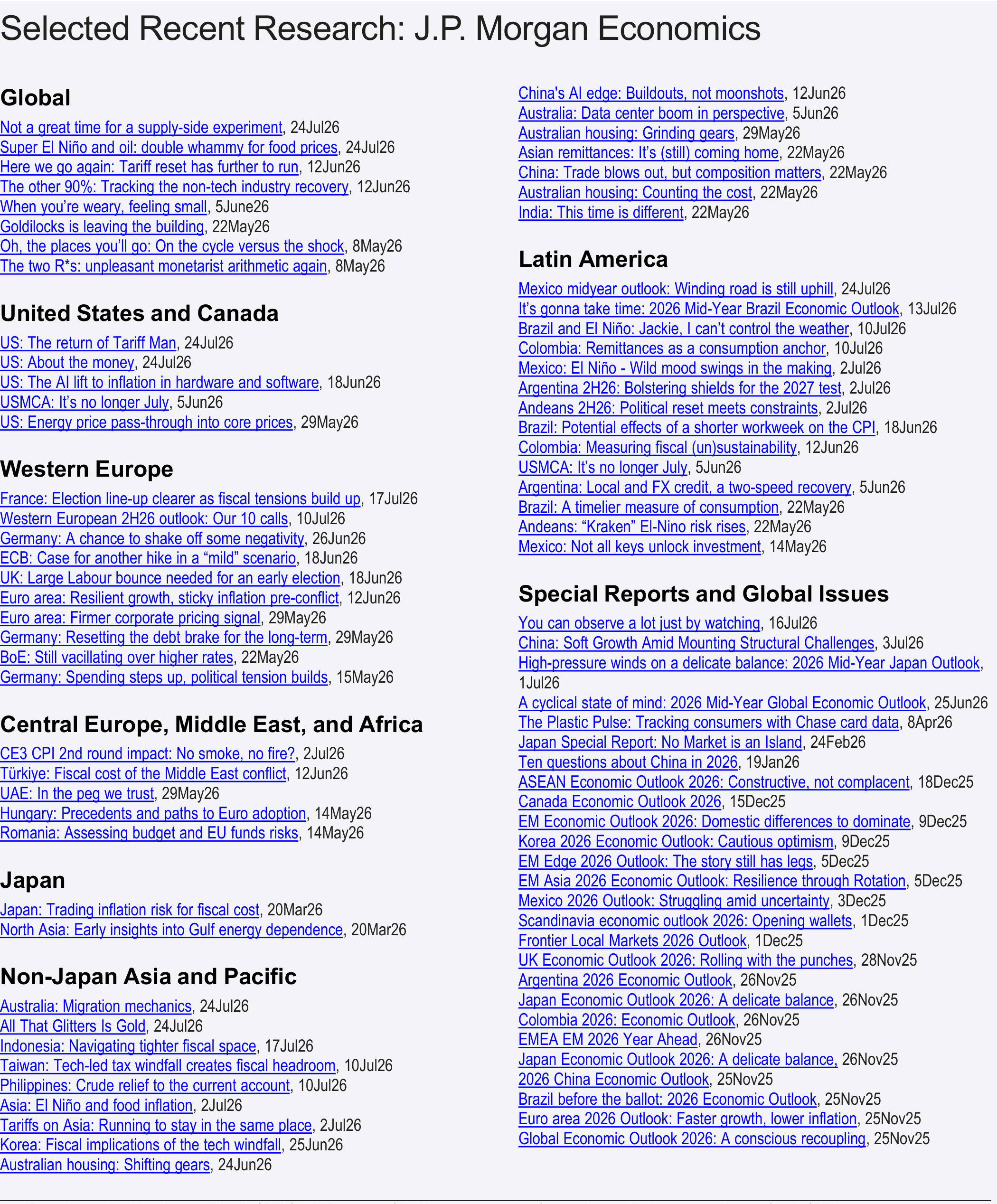 Table. Selected Recent Research