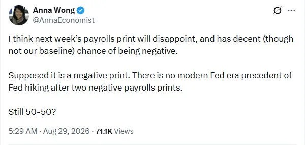 For instance: from Anna Wong, Chief U.S. Economist at Bloomberg