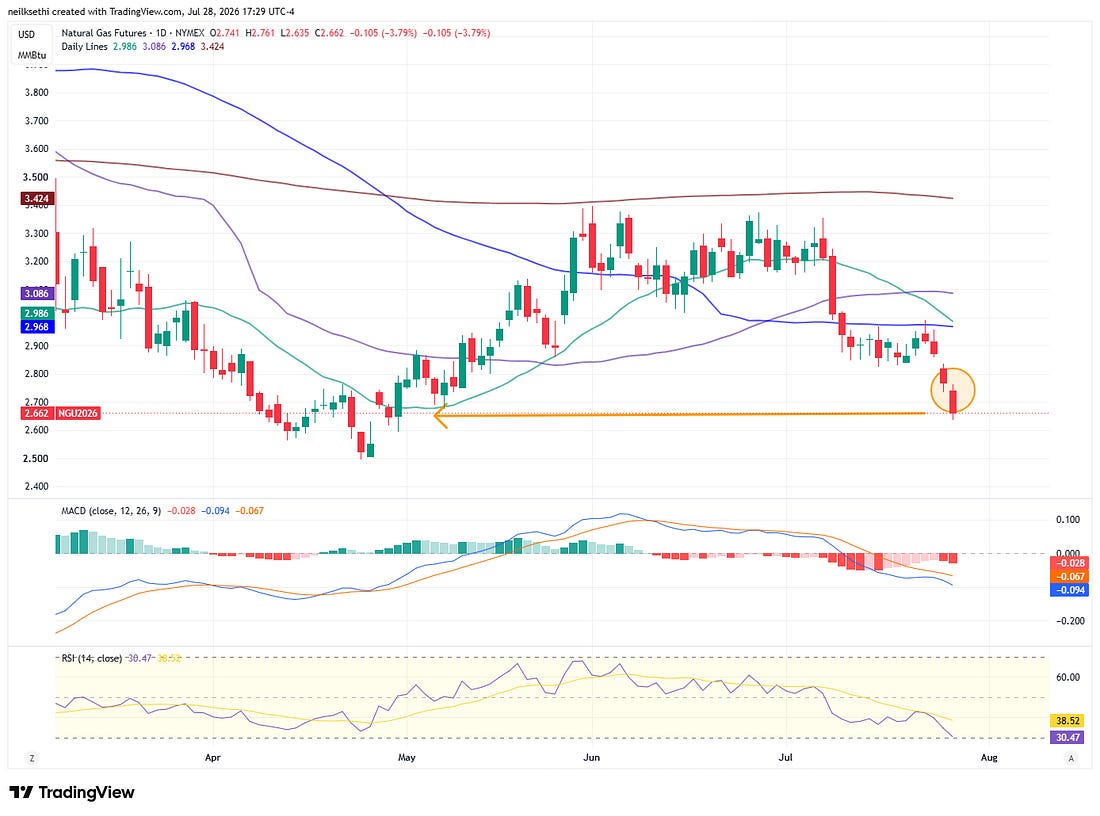 US natural gas futures daily technical chart