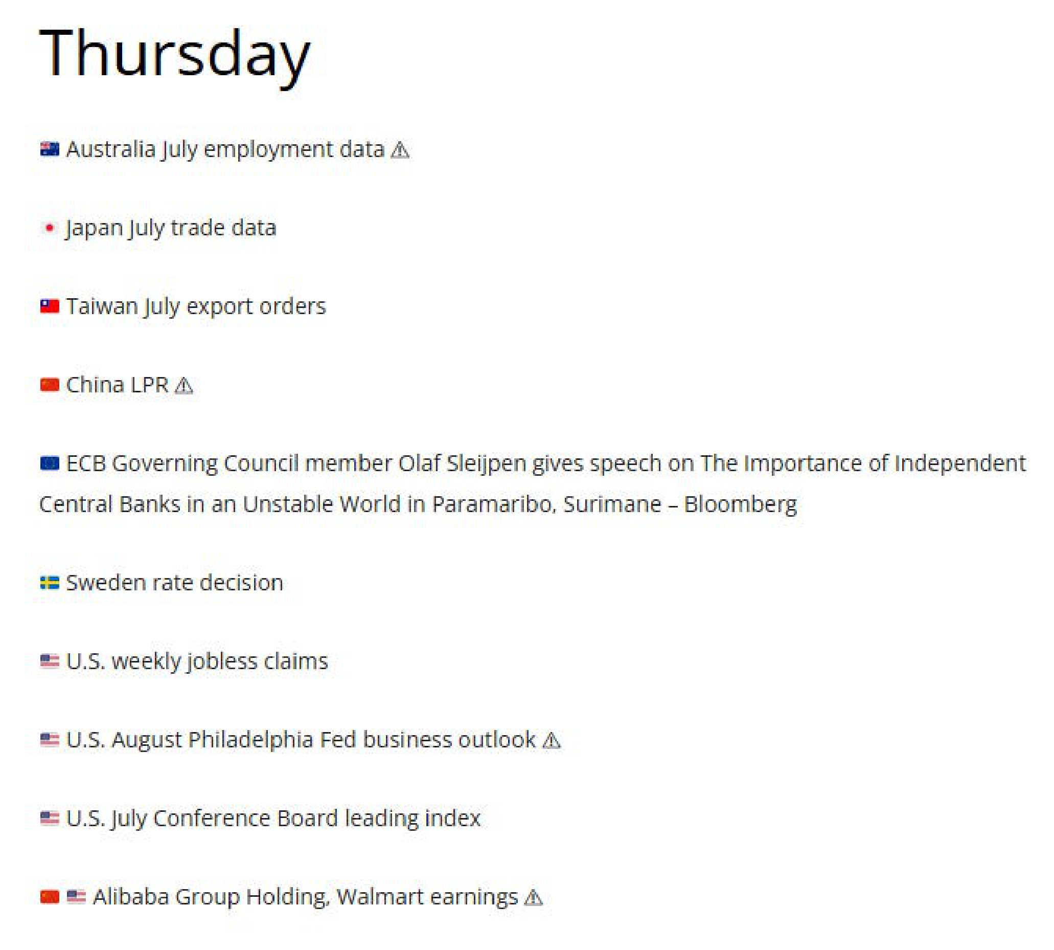 Thursday event schedule card.