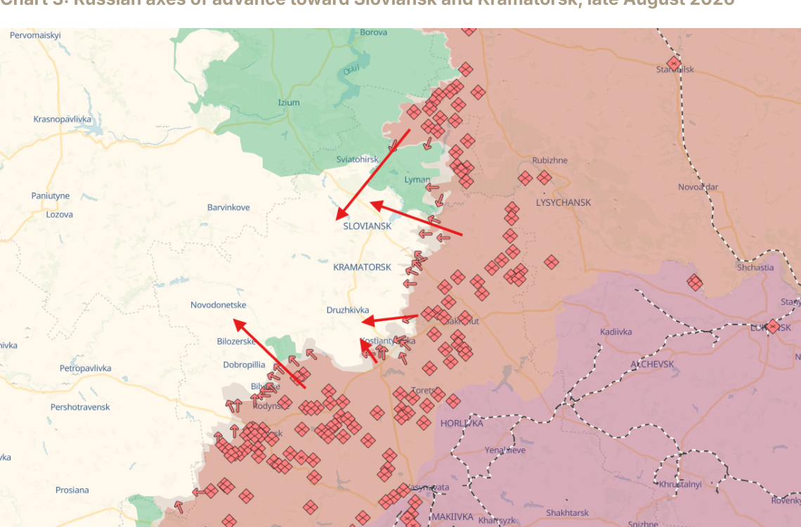 Map of Russian axes of advance toward Sloviansk and Kramatorsk in late August 2026.