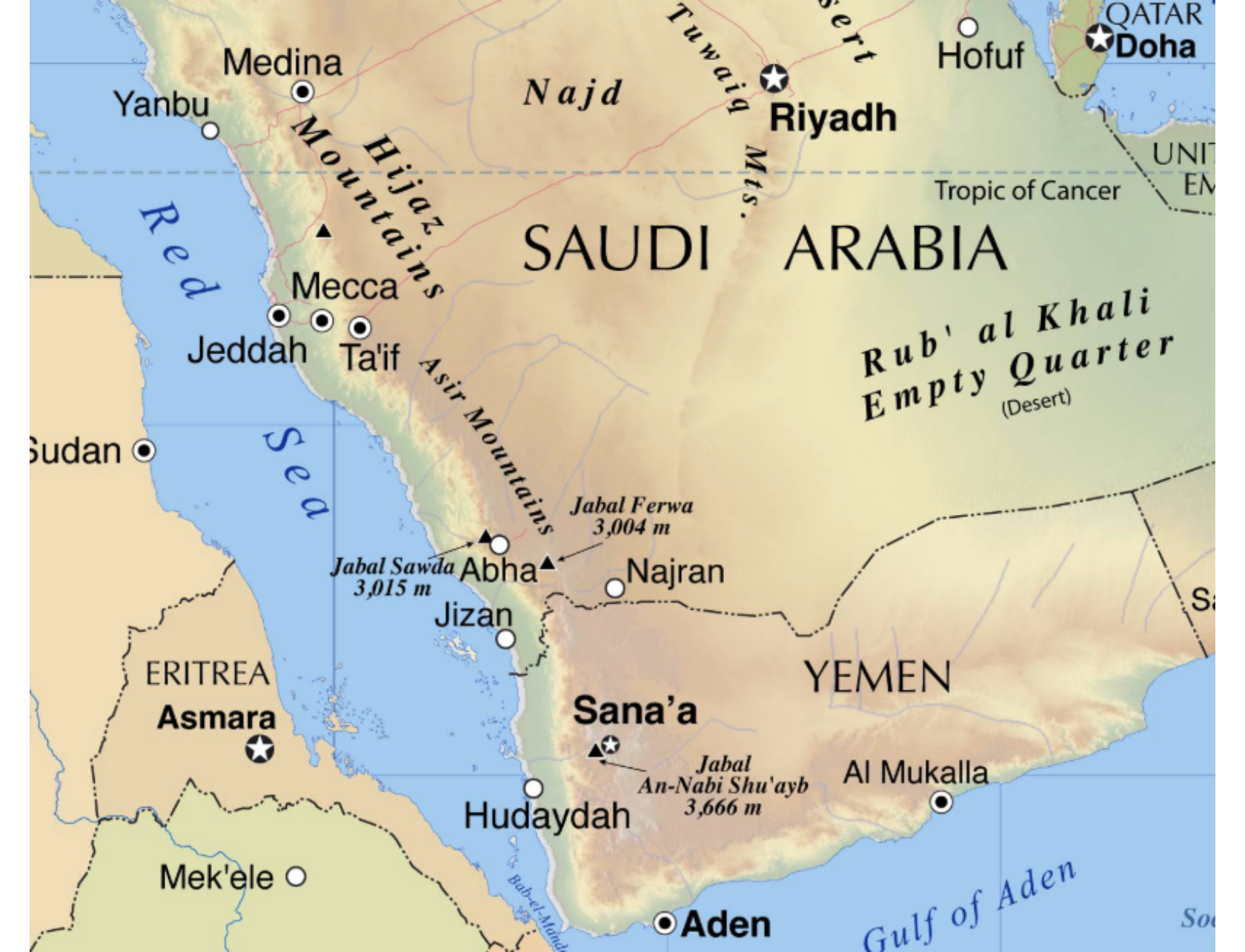 Map of Saudi Arabia, Yemen, and the Red Sea, including Jeddah, Jazan, Sanaa, and the approaches to the Bab el-Mandeb.